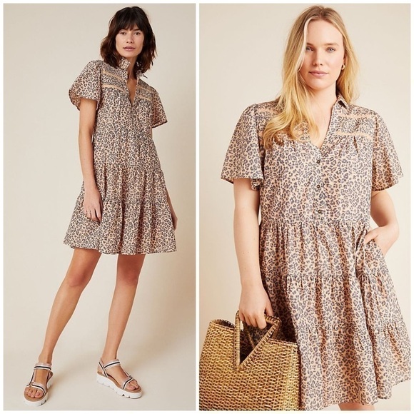Anthropologie Dresses & Skirts - Anthropologie Georgina Tiered Shirt Dress Leopard Animal Print Womens XS